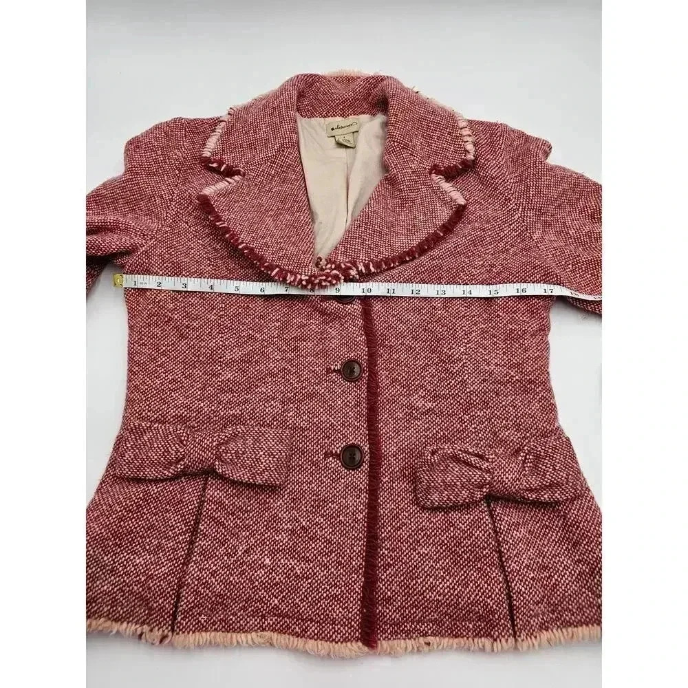 Elevenses Women's 4 Red Wool Holiday Bow Jacket/Blazer Anthropologie - Picture 3 of 8
